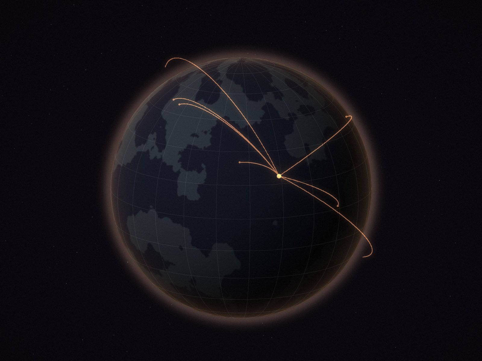 A dark globe with lines of light arcing outward from one point in India to the rest of the world